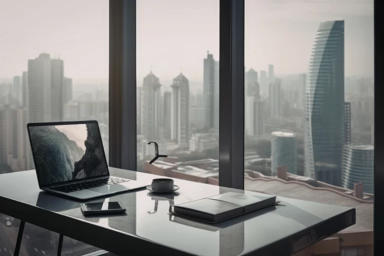 Office space in UAE with city skyline for business rentals
