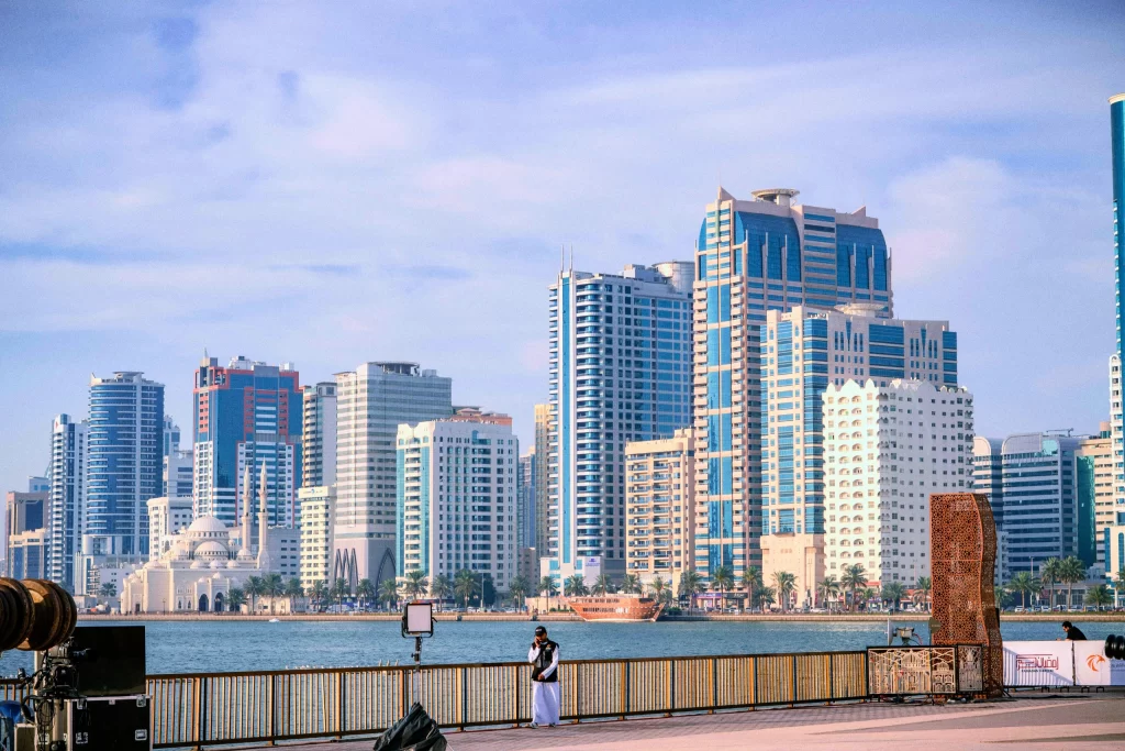Best Areas to Live in Sharjah featuring the Al Majaz waterfront skyline and family-friendly residential neighbourhoods